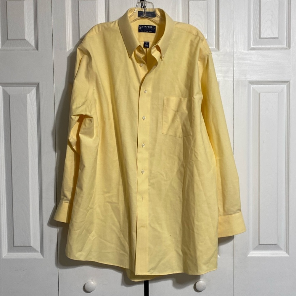 Mens Stafford yellow cotton blend button down shirt size 16 1/2